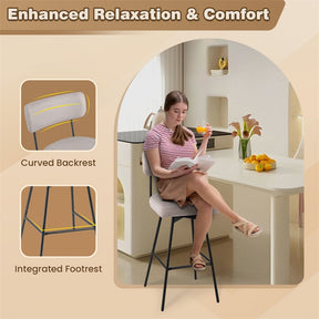 Swivel Bar Stools Set of 2, 29" Upholstered Bar Height Chairs with Back, Heavy-Duty Metal Legs & Footrest for Kitchen Island, Home Bar