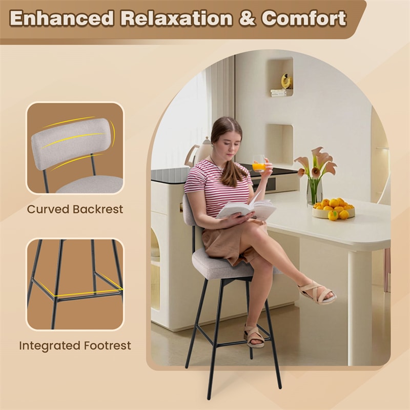 Swivel Bar Stools Set of 2, 29" Upholstered Bar Height Chairs with Back, Heavy-Duty Metal Legs & Footrest for Kitchen Island, Home Bar