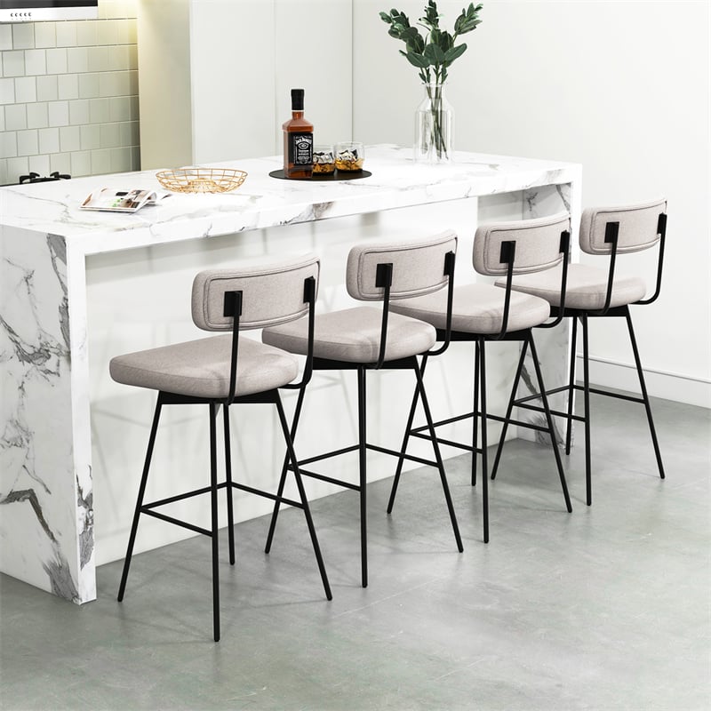 Swivel Bar Stools Set of 2, 29" Upholstered Bar Height Chairs with Back, Heavy-Duty Metal Legs & Footrest for Kitchen Island, Home Bar