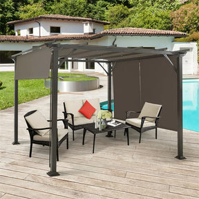 10 x 10 FT Metal Pergola with Retractable Canopy Outdoor Patio Pergola Gazebo Sun Shelter