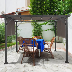10 x 10 FT Metal Pergola with Retractable Canopy Outdoor Patio Pergola Gazebo Sun Shelter