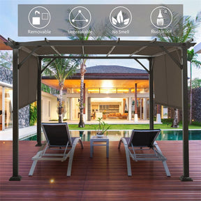 10 x 10 FT Metal Pergola with Retractable Canopy Outdoor Patio Pergola Gazebo Sun Shelter