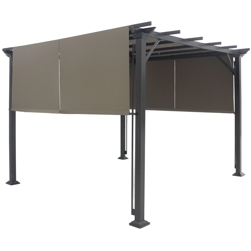 10 x 10 FT Metal Pergola with Retractable Canopy Outdoor Patio Pergola Gazebo Sun Shelter
