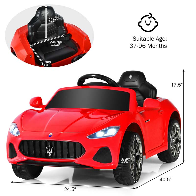 4-Wheel Licensed Maserati Kids Ride On Car, 12V Battery Powered Electric Toy Car with Parent Remote Control, Lights, Horn, Music