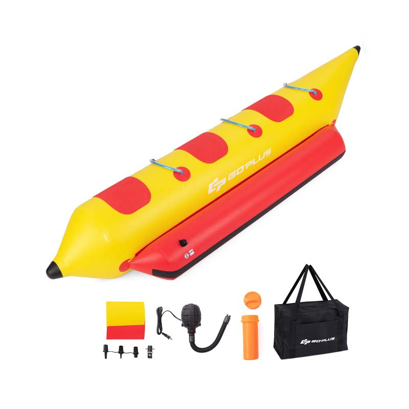 3-Person Inflatable Towable Tubes for Boating w/Electric Air Pump, Water Recreation Sports Banana Boat for Towing Rider