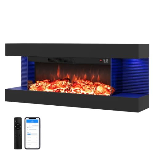 18"/26"/36"/46" 3-Sided Wall Mount Electric Fireplace w/ 32"/40"/50"/60" Floating Mantel