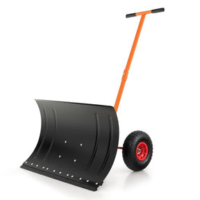 Efficient Snow Shovel with Wheels, 29" Snow Shovel with Detachable Cleaning Strip, Adjustable Handle & Large Wheels for Enhanced Maneuverability , Light Weighted Hand Push Snow Plow for Sidewalk, Driveway
