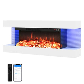 18"/26"/36"/46" 3-Sided Wall Mount Electric Fireplace w/ 32"/40"/50"/60" Floating Mantel