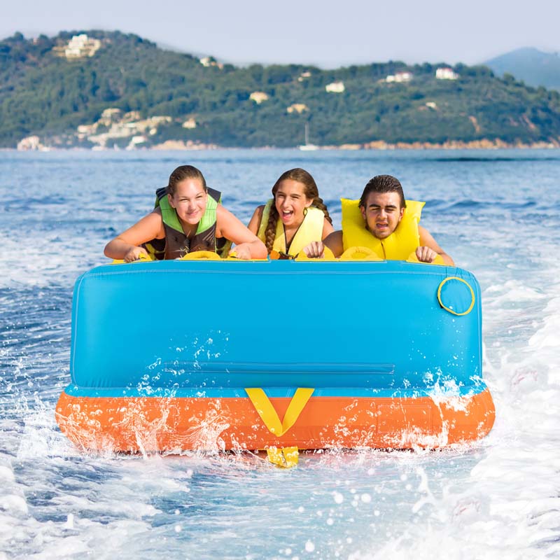 Inflatable Towable Tubes for Boating, 3 Riders Water Sport Towables Sofa Pull Tube with Drainage, Dual Front & Back Tow Points