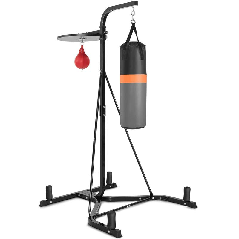 2-in-1 Height Adjustable Boxing Stand with Filled Punching Bag & Speed Ball, Heavy Duty Free Standing Boxing Station for Home Gym