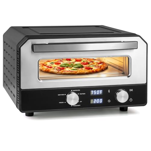 Indoor Electric Pizza Oven, Countertop Pizza Oven for 12" Pizzas w/6 Presets & 2-Min Rapid Baking Heats up to 750, Pizza Maker Machine w/Pizza Stone & Cutter Wheel for Home Kitchen