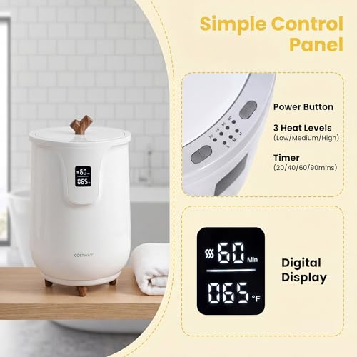 Bathroom Towel Warmer, 20L Electric Hot Towel Bucket with 3 Heat Settings, Timer, Auto Shut Off Safety Function, Towel Heater for 2 Oversized Towels, White