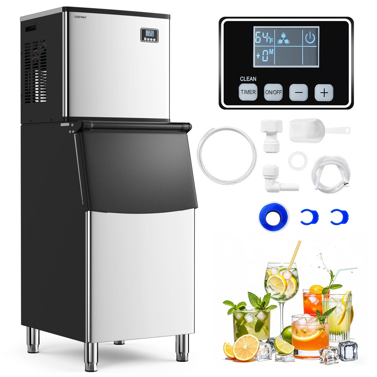 418 LBS/24H Commercial Ice Maker Machine with 200 LBS Storage Bin, 192PCS Ice Cubes in 11-20 Mins, ETL Approved Industrial Ice Machine