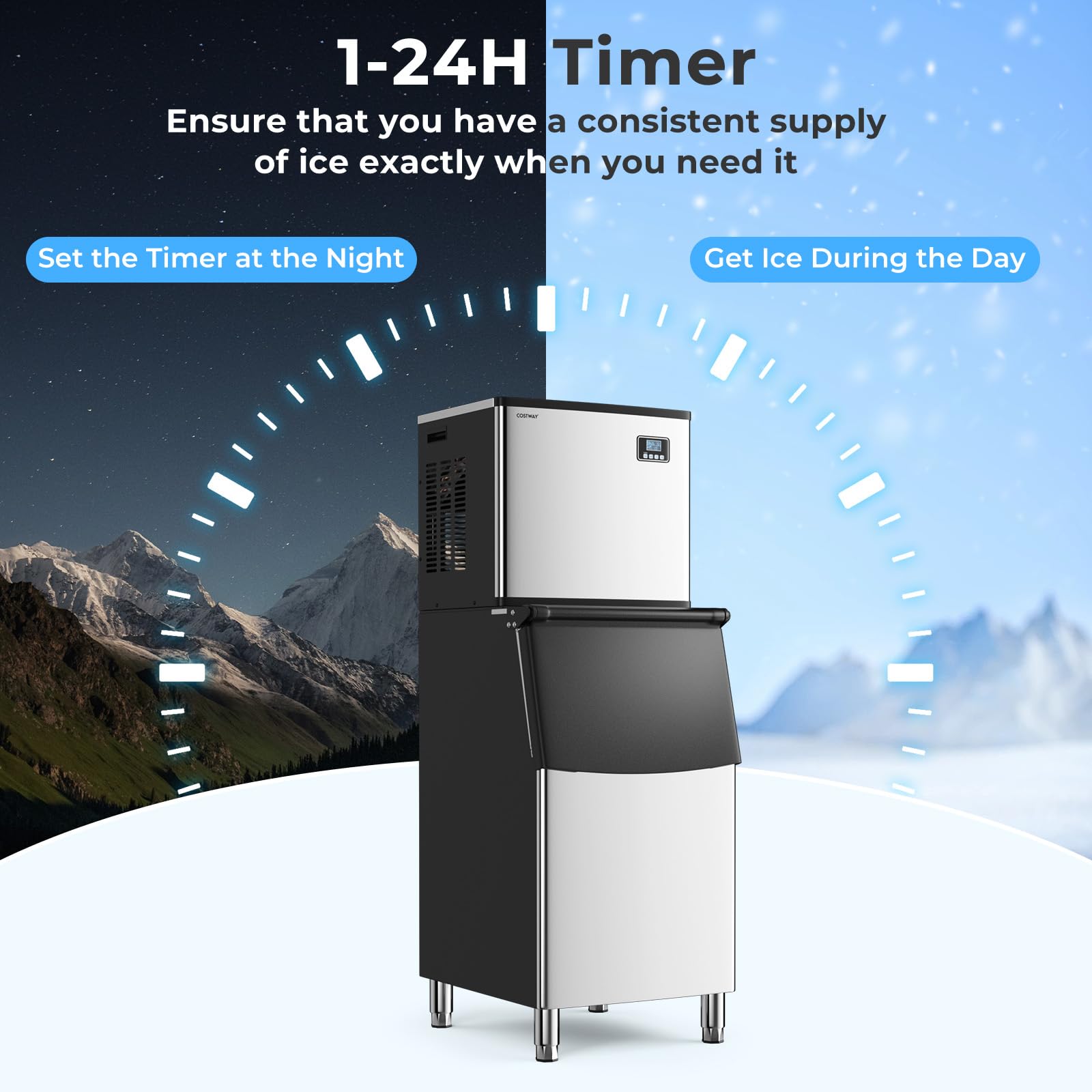 418 LBS/24H Commercial Ice Maker Machine with 200 LBS Storage Bin, 192PCS Ice Cubes in 11-20 Mins, ETL Approved Industrial Ice Machine