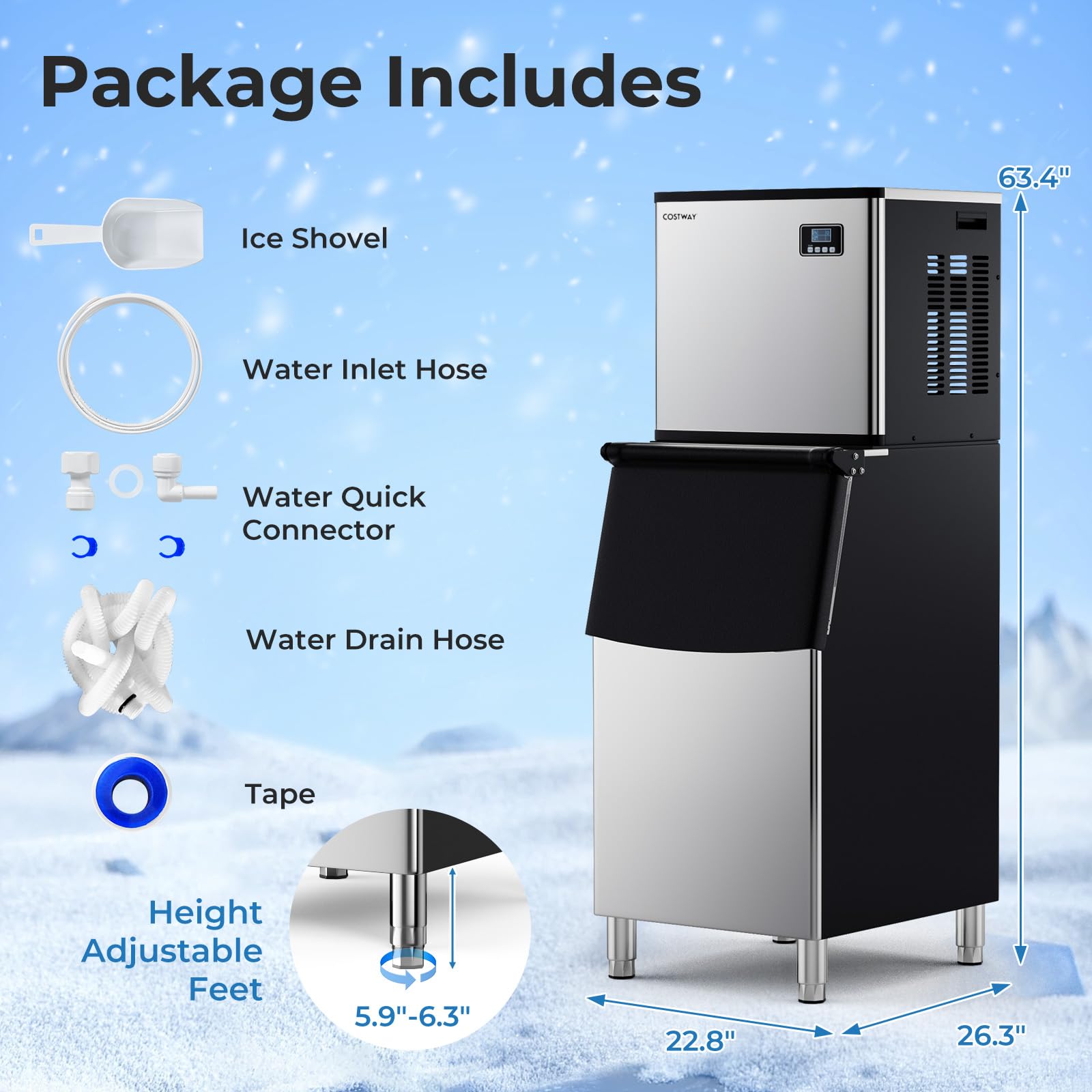 418 LBS/24H Commercial Ice Maker Machine with 200 LBS Storage Bin, 192PCS Ice Cubes in 11-20 Mins, ETL Approved Industrial Ice Machine