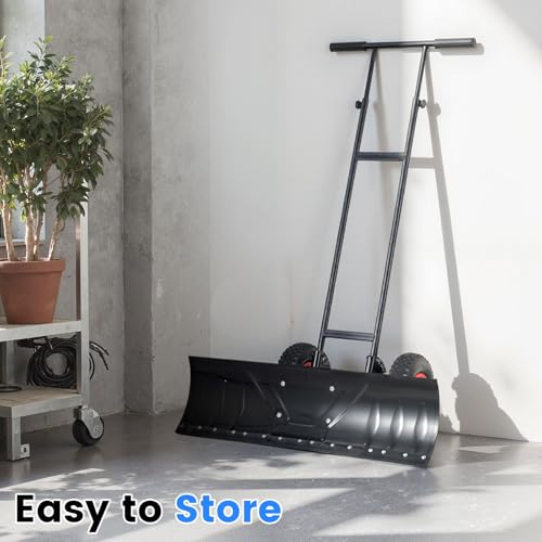 36" Snow Shovel Pusher, Snow Shovel w/10" Inflatable Wheels, Adjustable Handle & Head, Anti-Slip Strip, Angle-Adjustable Blade, Wheeled Snow Plow for Doorway, Sidewalk, Deck Snow Removal, Black