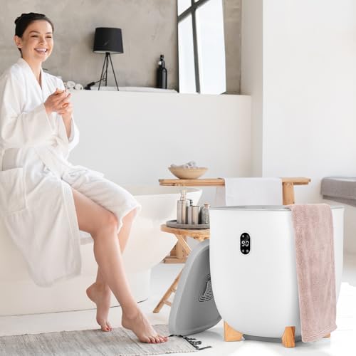 Upgraded Towel Warmer Bucket, 20L Hot Towel Bucket with PTC Air Heater for Rapid & Even Heating, Towel Heater & Dryer Combo Fits up to Two 45" x 70" Oversized Towels, White