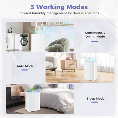 96 Pints Dehumidifier for Home, 5500 Sq. Ft Dehumidifier w/3 Modes, 24H Timer, 3-Color Indicator, Child Lock & Drain Hose, Energy Efficient Dehumidifier for Bathroom, Bedroom, Basement