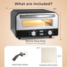 Indoor Electric Pizza Oven, Countertop Pizza Oven for 12" Pizzas w/6 Presets & 2-Min Rapid Baking Heats up to 750, Pizza Maker Machine w/Pizza Stone & Cutter Wheel for Home Kitchen