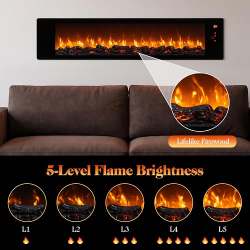 36" Electric Fireplace w/5-Level Adjustable Brightness & Speed