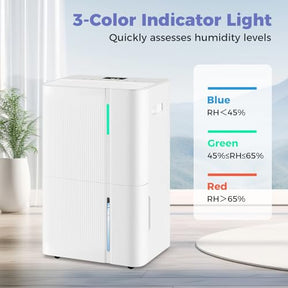74 Pints Dehumidifier for Home, 4500 Sq. Ft Dehumidifier w/3 Modes, 24H Timer, 3-Color Indicator, Child Lock & Drain Hose, Energy Efficient Dehumidifier for Bathroom, Bedroom, Basement