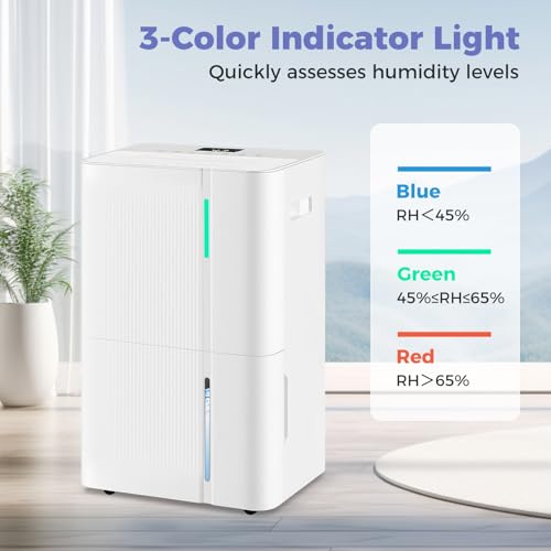 74 Pints Dehumidifier for Home, 4500 Sq. Ft Dehumidifier w/3 Modes, 24H Timer, 3-Color Indicator, Child Lock & Drain Hose, Energy Efficient Dehumidifier for Bathroom, Bedroom, Basement
