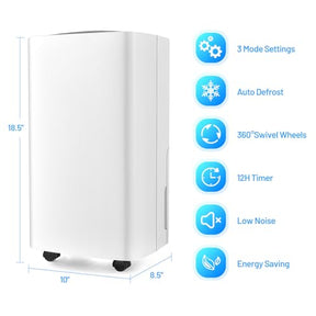 30 Pint Dehumidifiers for Home and Basements, 1500 Sq. Ft Dehumidifier w/3 Modes, 2 Speeds, 12H Timer, Auto or Manual Drainage, Drain Hose, Child Lock, Overflow Protection & Wheels