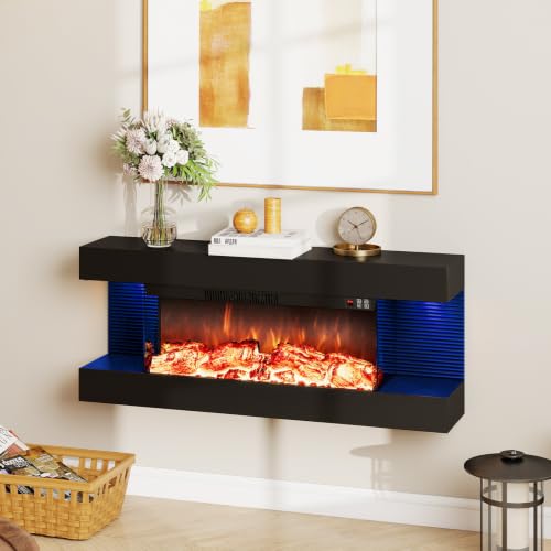 18"/26"/36"/46" 3-Sided Wall Mount Electric Fireplace w/ 32"/40"/50"/60" Floating Mantel