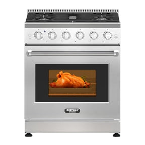 30 Inches Natural Gas Range, 120V Freestanding Gas Range with 5 Burners Cooktop & 4.55 Cu.Ft. Convection Oven, Storage Drawer, Dual Fuels Range with Cast Iron Grates & Enamel Interior, Stainless Steel