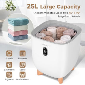 25L Electric Towel Warmer Bucket with Timer, Auto Shut Off, 2 Heat Levels, Large Hot Towel Heater, Fits Two 45" x 70" Towels, Bathrobes & Pajamas, White