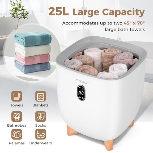 25L Electric Towel Warmer Bucket with Timer, Auto Shut Off, 2 Heat Levels, Large Hot Towel Heater, Fits Two 45" x 70" Towels, Bathrobes & Pajamas, White