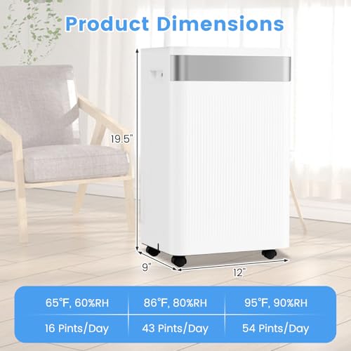54 Pints Dehumidifier for Home, 4500 Sq.Ft Dehumidifier w/3 Modes, LED Display, 3-Color Indicator Light, 24H Timer, Child Lock, Drain Hose & Auto Defrost for Bathroom Bedroom Basement