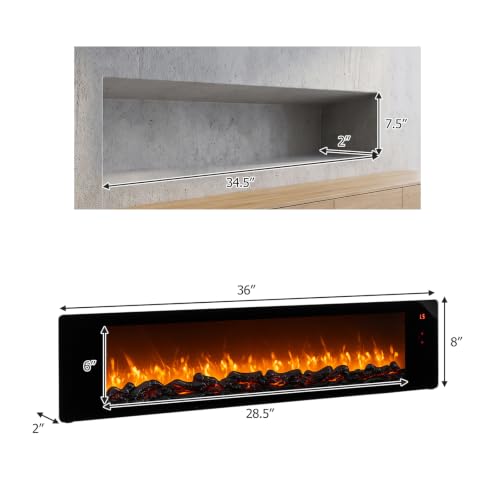 36" Electric Fireplace w/5-Level Adjustable Brightness & Speed