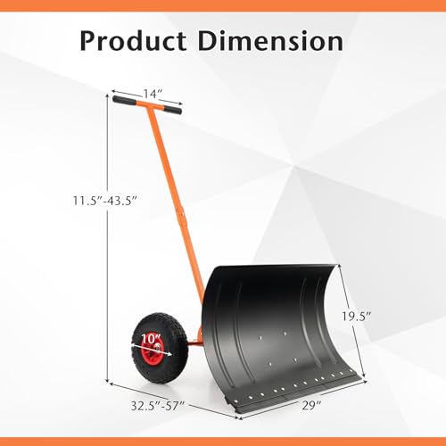 Efficient Snow Shovel with Wheels, 29" Snow Shovel with Detachable Cleaning Strip, Adjustable Handle & Large Wheels for Enhanced Maneuverability , Light Weighted Hand Push Snow Plow for Sidewalk, Driveway