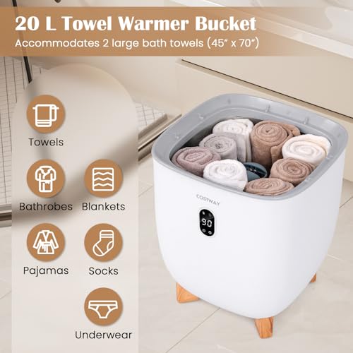 Upgraded Towel Warmer Bucket, 20L Hot Towel Bucket with PTC Air Heater for Rapid & Even Heating, Towel Heater & Dryer Combo Fits up to Two 45" x 70" Oversized Towels, White