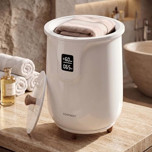 Bathroom Towel Warmer, 20L Electric Hot Towel Bucket with 3 Heat Settings, Timer, Auto Shut Off Safety Function, Towel Heater for 2 Oversized Towels, White