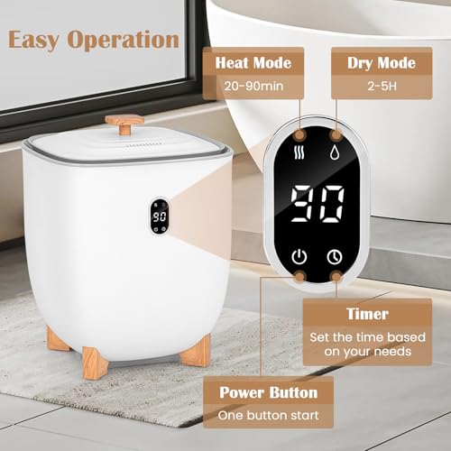 Upgraded Towel Warmer Bucket, 20L Hot Towel Bucket with PTC Air Heater for Rapid & Even Heating, Towel Heater & Dryer Combo Fits up to Two 45" x 70" Oversized Towels, White