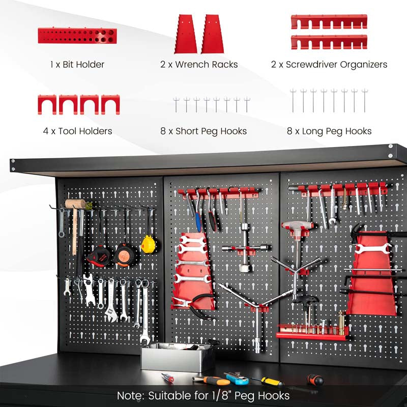 48" x 24" Metal Tool Workbench with Pegboard, 965LBS Capacity Heavy Duty Work Table with Drawers, 25 Hanging Accessories