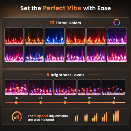 Smart WiFi Electric Fireplace, Recessed or Wall Mounted