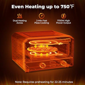 Indoor Electric Pizza Oven, Countertop Pizza Oven for 12" Pizzas w/6 Presets & 2-Min Rapid Baking Heats up to 750, Pizza Maker Machine w/Pizza Stone & Cutter Wheel for Home Kitchen