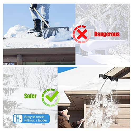 Snow Roof Rake, 4.8-20 FT Aluminum Roof Rakes for Snow Removal with 25” Blade, Extendable Pole, Anti-Slip Handle, Snow Removal Tool, Snow Rake for Leaves, Debris, Rooftop, Car Roof