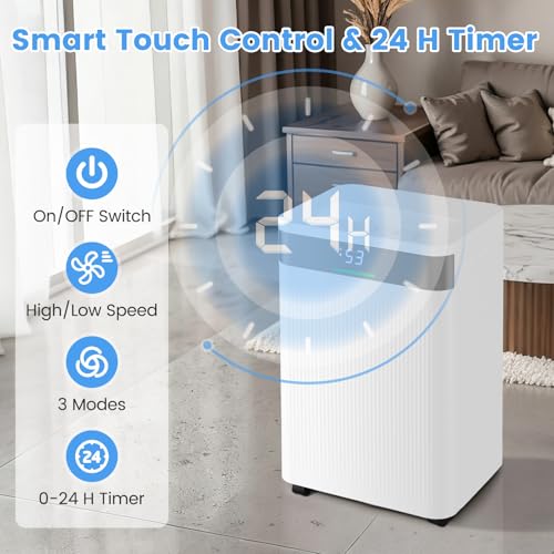 54 Pints Dehumidifier for Home, 4500 Sq.Ft Dehumidifier w/3 Modes, LED Display, 3-Color Indicator Light, 24H Timer, Child Lock, Drain Hose & Auto Defrost for Bathroom Bedroom Basement