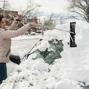 Snow Roof Rake, 4.8-20 FT Aluminum Roof Rakes for Snow Removal with 25” Blade, Extendable Pole, Anti-Slip Handle, Snow Removal Tool, Snow Rake for Leaves, Debris, Rooftop, Car Roof