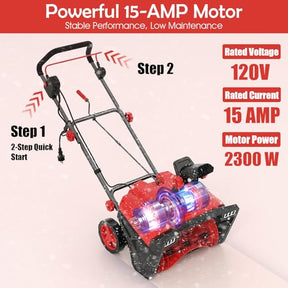 20" Corded Snow Blower, Electric Walk-Behind Snow Blower with 30 FT Throwing Distance and Dual LED Lights for Driveway Walking Path Yards, 120V, 2300W, 15 Amp, 3000 RPM Motor