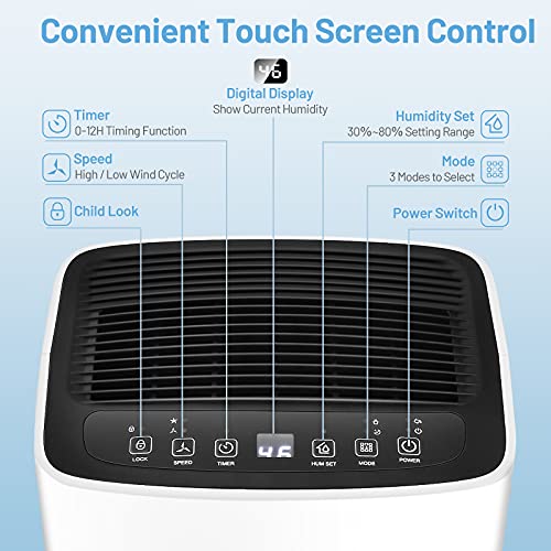 30 Pint Dehumidifiers for Home and Basements, 1500 Sq. Ft Dehumidifier w/3 Modes, 2 Speeds, 12H Timer, Auto or Manual Drainage, Drain Hose, Child Lock, Overflow Protection & Wheels