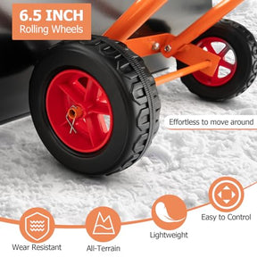 30" Wheeled Snow Shovel Pusher with Metal Frame, Heavy-Duty Adjustable Height Snow Plow for Efficient Snow Clearing, Ergonomic Design for Driveways and Gardens, Black & Orange