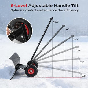 29" Wide Ergonomic Snow Shovel for Driveway with Wheels, Black