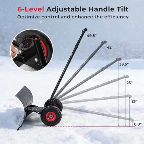 29" Wide Ergonomic Snow Shovel for Driveway with Wheels, Black