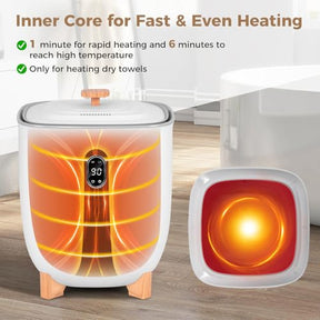 25L Electric Towel Warmer Bucket with Timer, Auto Shut Off, 2 Heat Levels, Large Hot Towel Heater, Fits Two 45" x 70" Towels, Bathrobes & Pajamas, White