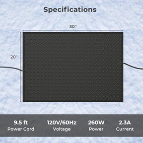20" /30"x 30" Heated Snow Melting Mat, Heated Outdoor Mat for Winter Snow Removal with 3 in/h Speed, 9.5 ft Power Cord, GFCI Plug, Non-Slip Rubber and IP66 Waterproof, Snow and Ice Heated Pad for Walkway, Doorway and Driveway